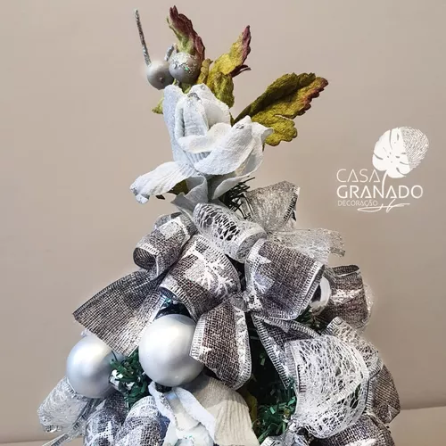 Árvore De Natal Prata Com Cinza Chumbo Montada Pronta P/ Uso