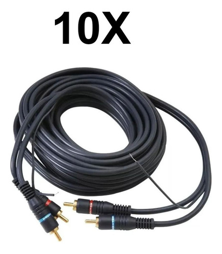 10 Cabos Rca Av Flexível 5mm 3 Metros Preto Blindado Kit