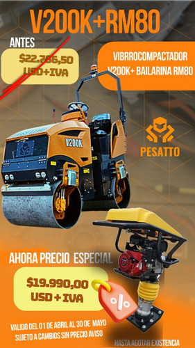 Rodillo Compactador Pesatto V200k Nuevo 2 Ton. + Bailarina