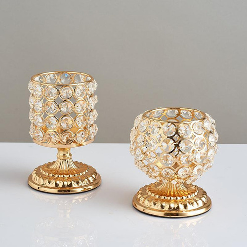 Portavelas De Cristal Dorado Para Centros De Mesa De Comedor