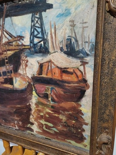 Cuadro Antiguo Marina Óleo Sobre Tela Firmado (Usado)