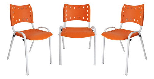 Kit Com 3 Cadeira Iso Recepção Clinica Fixa Otimiza Eh Aço B Cor Laranja