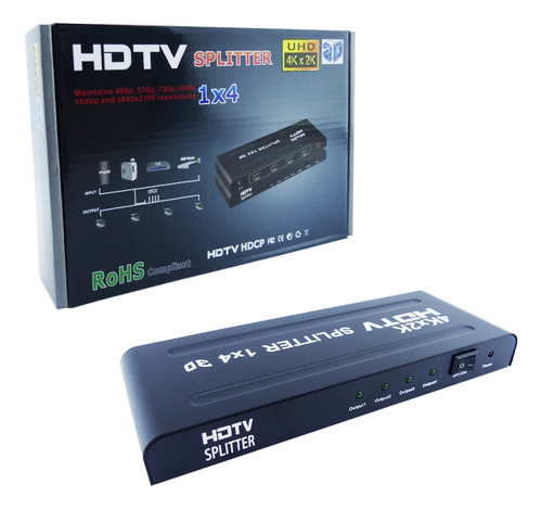 Spliter Hdmi 1 X 4 Salidas, Slim Ultra 4k Con Transformador 