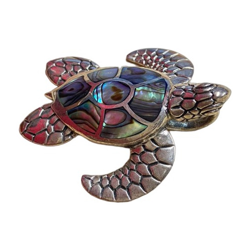 Dije De Tortuga De Plata Con Incrustación De Piedras 