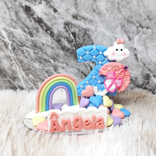 Imagem 3 de 6 de Vela Topo De Bolo Em Biscuit Chuva De Amor Arco Iris