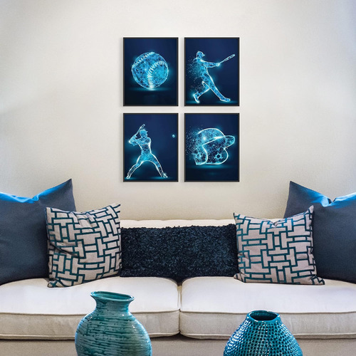 Juego De 4 Pósteres De Béisbol Para Decoración De Pared