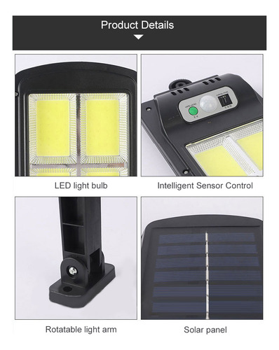 Luz Solar Pared Ip65 6000k Sensor Movimiento Control Remoto