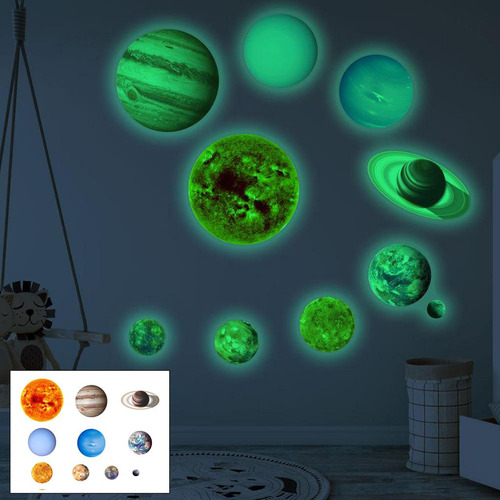 Calcomanías Luminosas Para Pared, 9 Piezas Planetas S