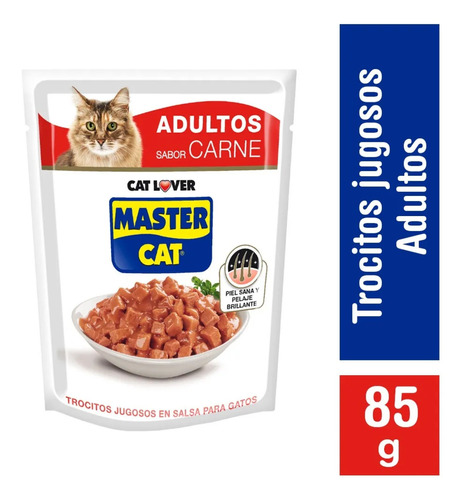 Imagen 1 de 1 de Pack 20 Master Cat Alimento Gato Trocitos Jugosos Carne 85gr