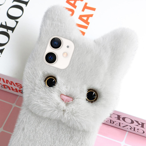 Funda De Teléfono De Felpa Con Forma De Gato Encantador,