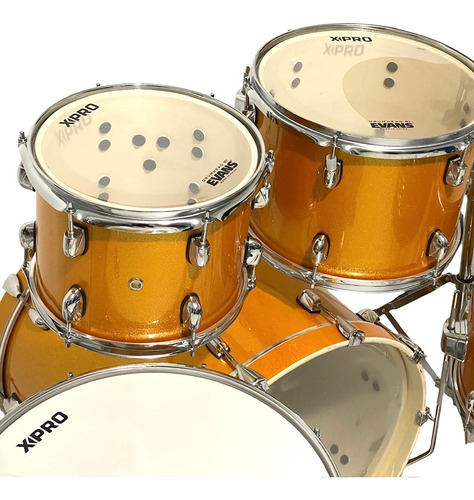 Bateria Completa Xpro Stage Sparkle Com Peles Evans