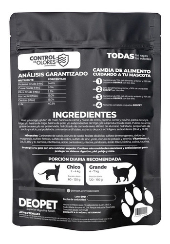 Alimento Gato Deopet 5kg. Reduce Olores Y Controla Diarrea.