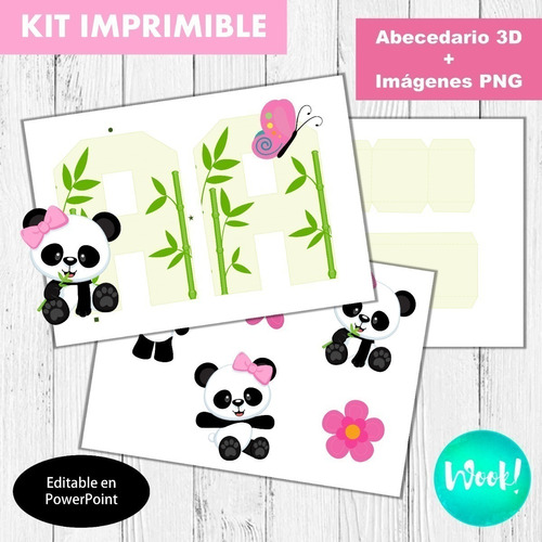 Kit Imprimible Letras 3d Editables Osita Panda +  