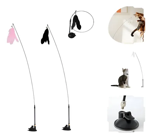 Brinquedo Interativo Gato Varinha Pena Ventosa Fixa Chão Pet