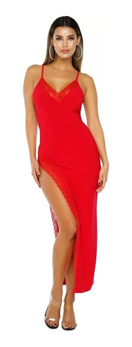 Vestido Sexy Rojo Largo Elegante Moderno Con Abertura 610193