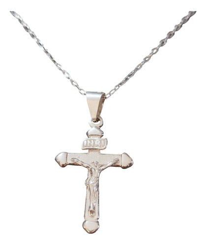 Cadena Cruz Jesùs Crucifijo Barroca Hombre Med Plata 925 + C