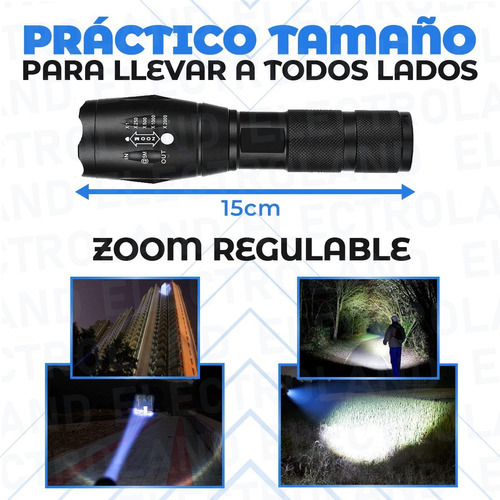 Linterna Táctica Militar Led Multiuso Caza Camping Carga Usb Color De La Linterna Negro Color De La Luz Blanco