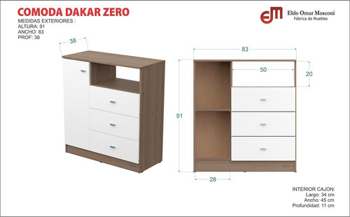 Cómoda Dakar Zero Cajonera 3 Cajones 1 Pta Tabaco 56854 Color 56854 - Tabaco
