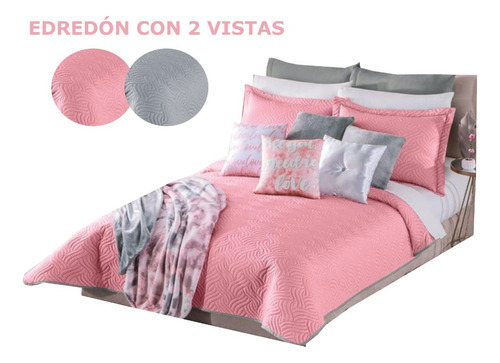 Edredón Rosa Cobertor Rosa Matrimonial Colcha Gris Juvenil