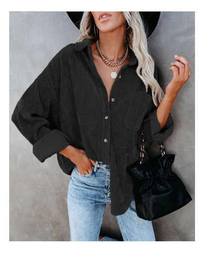 Chaquetas De Pana Para Mujer Manga Larga Camisa De Botones