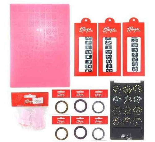 Kit Nº6 Nail Art Thuya Stamping Stencil Brillo Cintas Strass