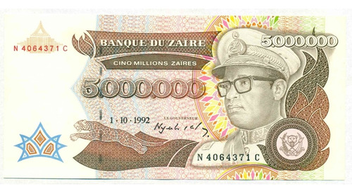 Zaire 5000000 Zaires 1992 Billete Coleccion Sin Circular Unc