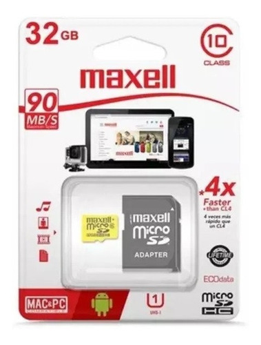 Tarjeta Memoria Micro Sd 32gb Clase 10 90mb/s Maxell