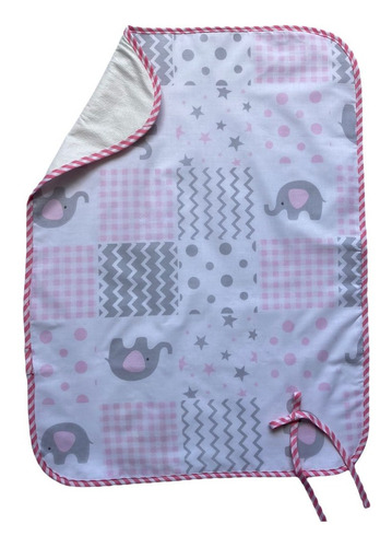 Cambiador Bebe Impermeable Elefantes Y Borde Rosa/gris