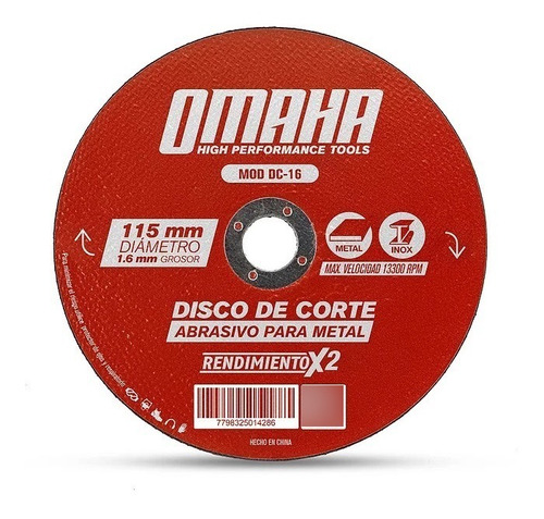 Disco De Corte 115 X 1,6 Mm 10 Uni Metales Omaha Amoladora