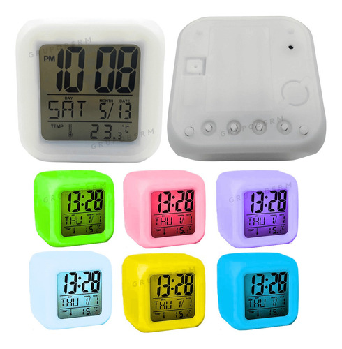 Reloj de escritorio digital LED, despertador RGB, color blanco, despertadores 0