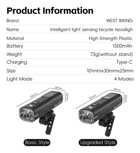 Luz De Bicicleta Tipo C, Linterna Frontal Recargable