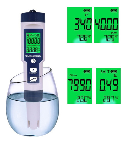 Probador De Calidad Del Agua Ph/tds/ec/temperature/salin