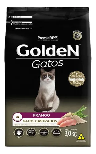 Ração Seca Golden Premium Gato Castrado Raça Pequena Frango 3kg