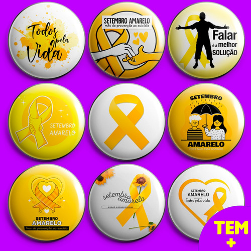 Bottons Setembro Amarelo - Kit Com 50 Bottons
