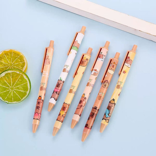 8pcs Libreta A5 Estilo Capybara+8 Bolígrafos Marrón Claro