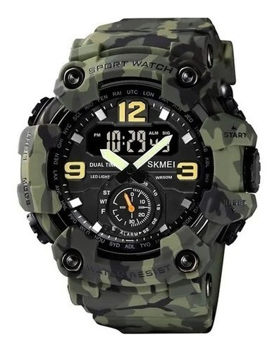 Reloj Hombre Skmei 1637 Cronometro Militar Camuflado Verde