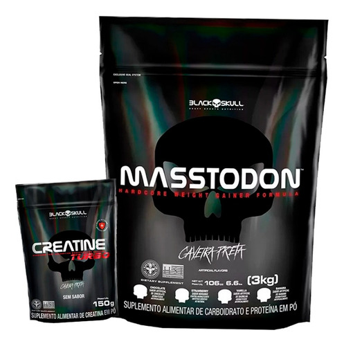 Hipercalorico Masstodon + Creatina Turbo - Black Skull Sabor Morango