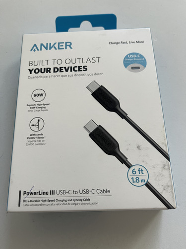 Cable Powerline Iii Usb-c A Usb-c 2.0 1.8m Negro Anker