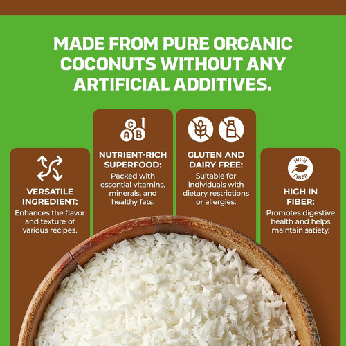 Copos De Coco Triturados Finos Orgánicos - 8 Oz, Sin Azúcar,