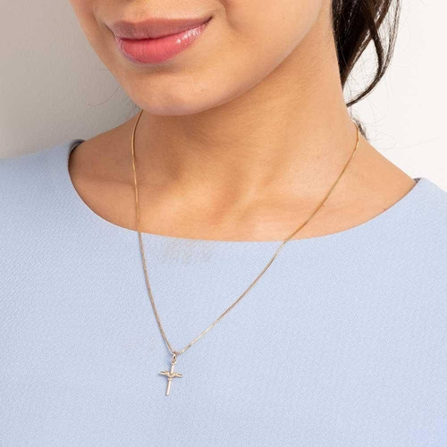 Colar Pingente Crucifixo Com Espírito Santo Banhado Ouro 18k Cor Dourado