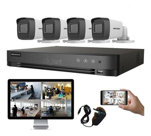 Kit Dvr Hikvision 4 Canales + 4 Camaras Bullet Hd Infrarojo