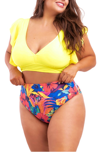 Bikini Tiro Alto Milena Plus Size Yellow