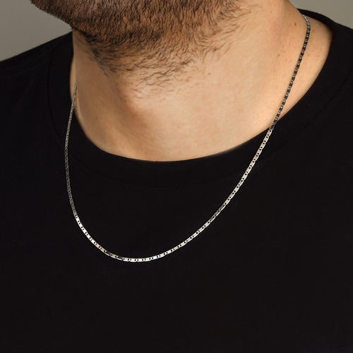Corrente De Ouro Branco 18k Grossa Piastrine Com 60cm 2,2mm Cor Amarelo
