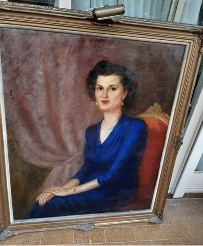 Cuadro Oleo S/ Tela Retrato De Dama Firmado Cardoni 1942 