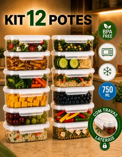 Peculiari Kit 12 Potes Plásticos 750ml Para Alimentos Hermético Freezer Microonda