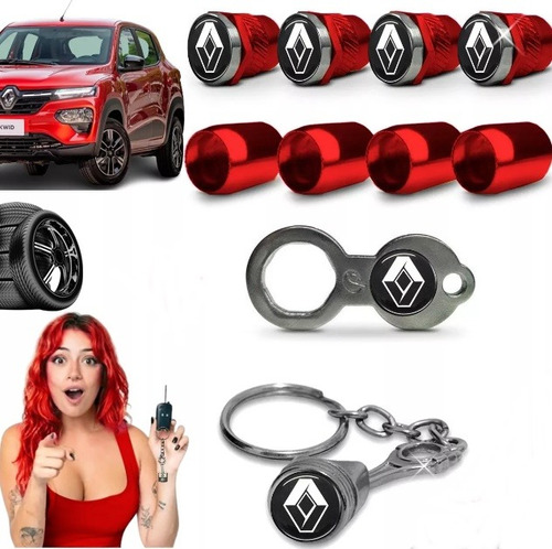 Kit Renault Antifurto Bico Roda Vermelho Válvula Pneu Metal