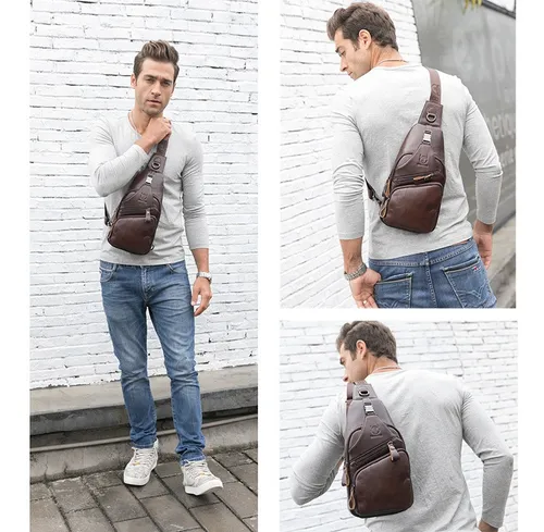 Mochila de pecho Hombre Moda Piel genuina Bolsa De Hombro