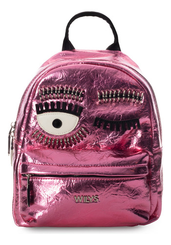 Mini Backpack Wink Corrugada Rosa Wilys Mochila Diseño De La Tela Brilloso