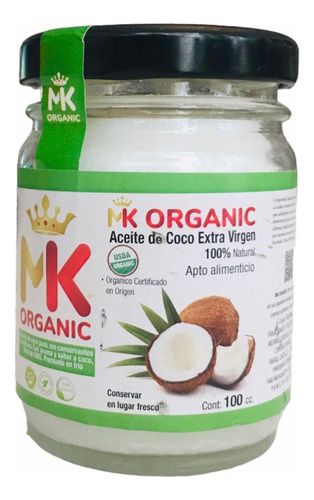 Aceite De Coco Extra Virgen 100cc Orgánico Mk Organic 