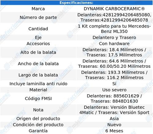 Jgo Completo Balatas Uso Severo Ml350 V6 3.0l 12 Al 14